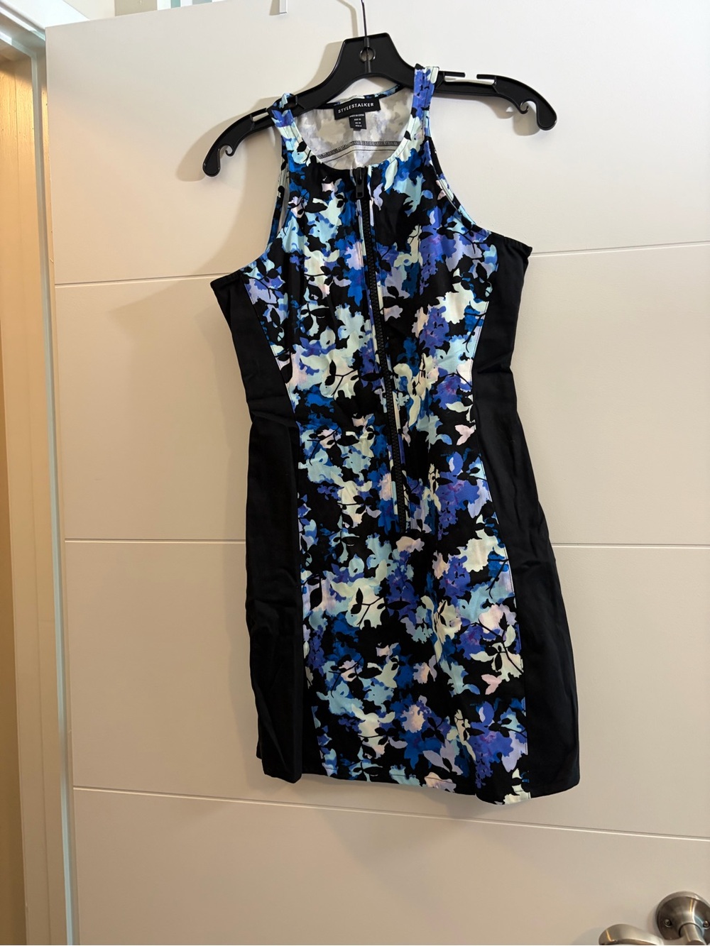 Stylestalker Black & Blue Floral Halter Zip Mini Dress